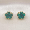 Oro Laminado Stud Earring, Gold Filled Style Flower Design, with Green Opal, Polished, Golden Finish, 02.313.0004.2