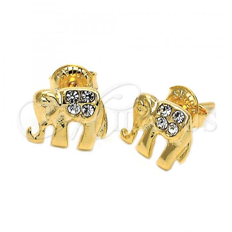 Oro Laminado Stud Earring, Gold Filled Style Elephant Design, with White Cubic Zirconia, Polished, Golden Finish, 02.63.2486
