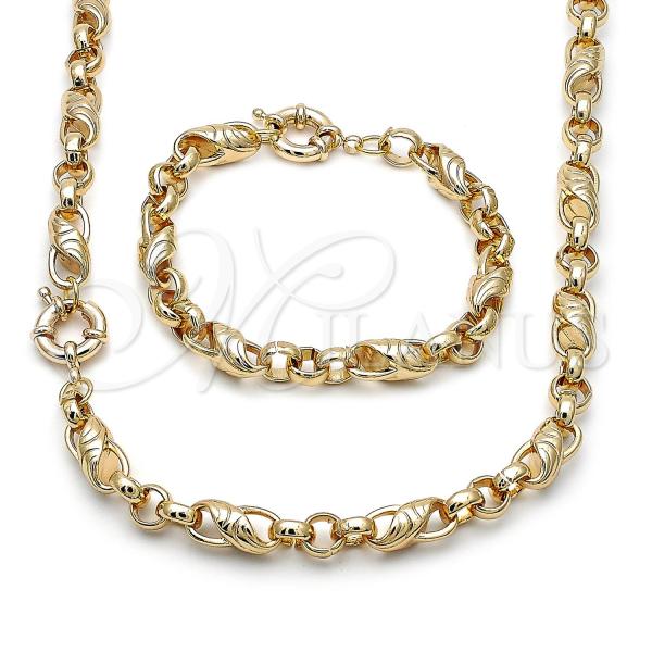 Oro Laminado Necklace and Bracelet, Gold Filled Style Infinite Design, Polished, Golden Finish, 06.429.0011