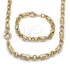 Oro Laminado Necklace and Bracelet, Gold Filled Style Infinite Design, Polished, Golden Finish, 06.429.0011