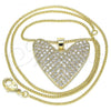 Oro Laminado Pendant Necklace, Gold Filled Style Heart Design, with White Micro Pave, Polished, Golden Finish, 04.156.0202.20