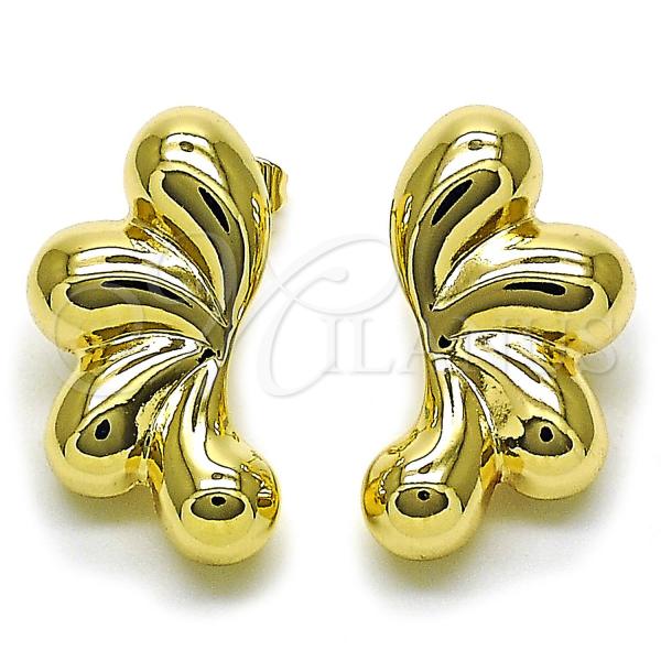 Oro Laminado Stud Earring, Gold Filled Style Hollow Design, Polished, Golden Finish, 02.428.0035