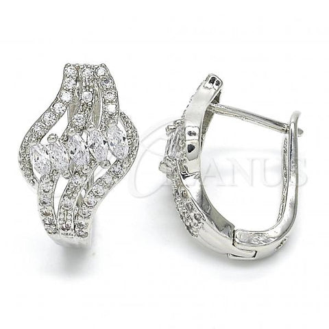 Rhodium Plated Huggie Hoop, with White Cubic Zirconia, Polished, Rhodium Finish, 02.217.0092.4.15