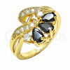 Oro Laminado Multi Stone Ring, Gold Filled Style with Black and White Cubic Zirconia, Polished, Golden Finish, 01.365.0007.08 (Size 8)