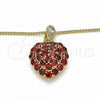 Oro Laminado Pendant Necklace, Gold Filled Style Heart Design, with Garnet and White Cubic Zirconia, Polished, Golden Finish, 04.346.0014.1.20