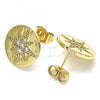 Oro Laminado Stud Earring, Gold Filled Style with White Micro Pave, Polished, Golden Finish, 02.210.0430