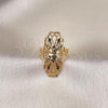 Oro Laminado Elegant Ring, Gold Filled Style Flower and Arrow Design, Diamond Cutting Finish, Golden Finish, 01.233.0032.09