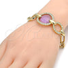 Oro Laminado Fancy Bracelet, Gold Filled Style with Amethyst Azavache and White Crystal, Polished, Golden Finish, 03.59.0071.08