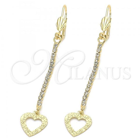 Oro Laminado Long Earring, Gold Filled Style Heart Design, with White Cubic Zirconia, Golden Finish, 5.071.001