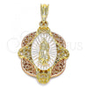 Oro Laminado Religious Pendant, Gold Filled Style Guadalupe Design, Polished, Tricolor, 05.380.0046