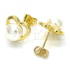 Oro Laminado Stud Earring, Gold Filled Style Heart and Ball Design, with Ivory Pearl, Polished, Golden Finish, 02.342.0056