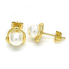 Oro Laminado Stud Earring, Gold Filled Style Ball Design, with Ivory Pearl, Polished, Golden Finish, 02.342.0051