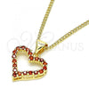 Oro Laminado Pendant Necklace, Gold Filled Style Heart Design, with Garnet Micro Pave, Polished, Golden Finish, 04.156.0049.2.20