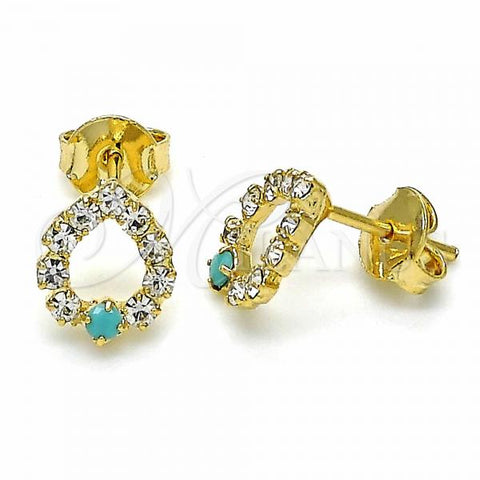 Oro Laminado Stud Earring, Gold Filled Style Diamond and Diamond Design, with White Cubic Zirconia and Aquamarine Opal, Polished, Golden Finish, 02.09.0182