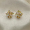 Oro Laminado Stud Earring, Gold Filled Style Flower Design, with Pink and White Cubic Zirconia, Polished, Golden Finish, 02.217.0087.3 *PROMO*