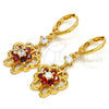 Oro Laminado Long Earring, Gold Filled Style Butterfly and Flower Design, with Garnet and White Cubic Zirconia, Polished, Golden Finish, 02.206.0029