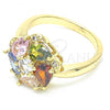 Oro Laminado Multi Stone Ring, Gold Filled Style Flower and Teardrop Design, with Multicolor Cubic Zirconia, Polished, Golden Finish, 01.221.0009.1.07 (Size 7)