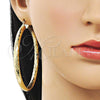 Oro Laminado Extra Large Hoop, Gold Filled Style Hollow Design, Diamond Cutting Finish, Golden Finish, 02.213.0310.70