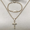 Oro Laminado Necklace and Bracelet, Gold Filled Style Crucifix Design, Polished, Golden Finish, 06.63.0265