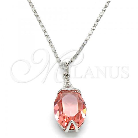 Rhodium Plated Pendant Necklace, Pave Mariner Design, with Rose Peach Swarovski Crystals, Polished, Rhodium Finish, 04.239.0025.16