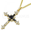 Oro Laminado Pendant Necklace, Gold Filled Style Cross Design, with Black and White Cubic Zirconia, Polished, Golden Finish, 04.284.0011.2.22