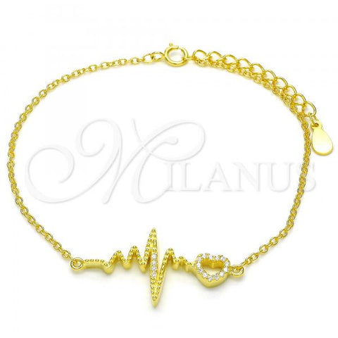 Sterling Silver Fancy Bracelet, Heart Design, with White Cubic Zirconia, Polished, Golden Finish, 03.336.0045.2.07
