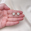 Oro Laminado Stud Earring, Gold Filled Style Heart Design, with White Cubic Zirconia, Polished, Golden Finish, 02.283.0048