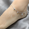 Sterling Silver Fancy Anklet, Heart and Ball Design, Polished, Silver Finish, 03.409.0150.10