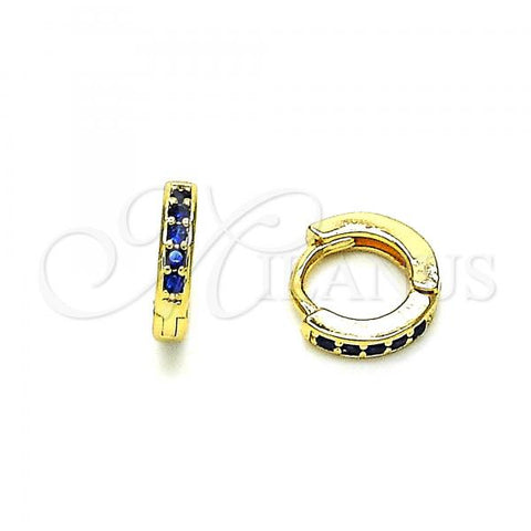 Oro Laminado Huggie Hoop, Gold Filled Style with Sapphire Blue Micro Pave, Polished, Golden Finish, 02.195.0105.6.10