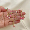 Oro Laminado Earring and Pendant Children Set, Gold Filled Style Ladybug Design, with White Crystal, Pink Enamel Finish, Golden Finish, 06.60.0005.1
