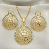 Oro Laminado Earring and Pendant Adult Set, Gold Filled Style with White Crystal, Polished, Golden Finish, 10.306.0018
