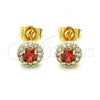 Oro Laminado Stud Earring, Gold Filled Style with Garnet and White Cubic Zirconia, Polished, Golden Finish, 02.310.0028.4