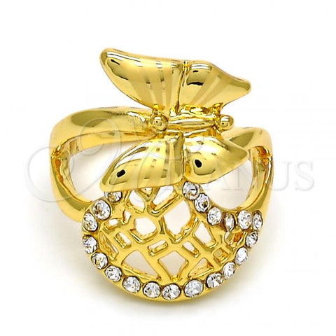 Oro Laminado Multi Stone Ring, Gold Filled Style Butterfly Design, with White Crystal, Polished, Golden Finish, 01.241.0026.08 (Size 8)