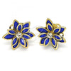 Oro Laminado Stud Earring, Gold Filled Style Flower Design, with Sapphire Blue and White Crystal, Polished, Golden Finish, 02.64.0639.1
