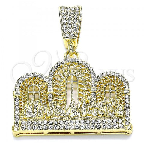 Oro Laminado Religious Pendant, Gold Filled Style with White Crystal, Polished, Golden Finish, 05.380.0146