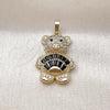 Oro Laminado Fancy Pendant, Gold Filled Style Teddy Bear and Baguette Design, with Black Cubic Zirconia and White Micro Pave, Polished, Golden Finish, 05.284.0020.4