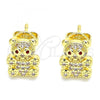 Oro Laminado Stud Earring, Gold Filled Style Teddy Bear Design, with Garnet and White Micro Pave, Polished, Golden Finish, 02.156.0471