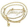 Oro Laminado Pendant Necklace, Gold Filled Style Nameplate Design, Polished, Golden Finish, 04.106.0022.20