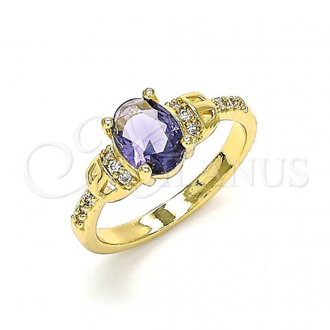 Oro Laminado Multi Stone Ring, Gold Filled Style with Amethyst and White Cubic Zirconia, Polished, Golden Finish, 01.284.0051.1.06