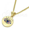 Oro Laminado Pendant Necklace, Gold Filled Style with Multicolor Micro Pave, Polished, Golden Finish, 04.156.0306.2.20