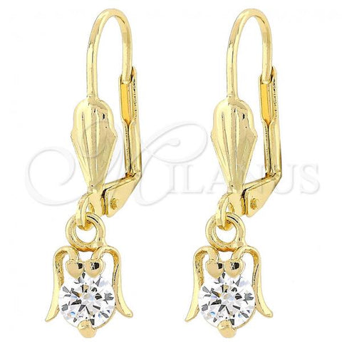 Oro Laminado Dangle Earring, Gold Filled Style Ladybug Design, with White Cubic Zirconia, Polished, Golden Finish, 02.63.2457