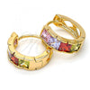 Oro Laminado Huggie Hoop, Gold Filled Style with Multicolor Cubic Zirconia, Polished, Golden Finish, 02.237.0016.1.15