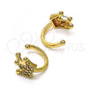 Oro Laminado Earcuff Earring, Gold Filled Style Crown Design, with White Micro Pave, Polished, Golden Finish, 02.210.0686