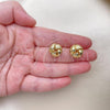 Oro Laminado Stud Earring, Gold Filled Style Chunky Design, Diamond Cutting Finish, Golden Finish, 02.63.2384
