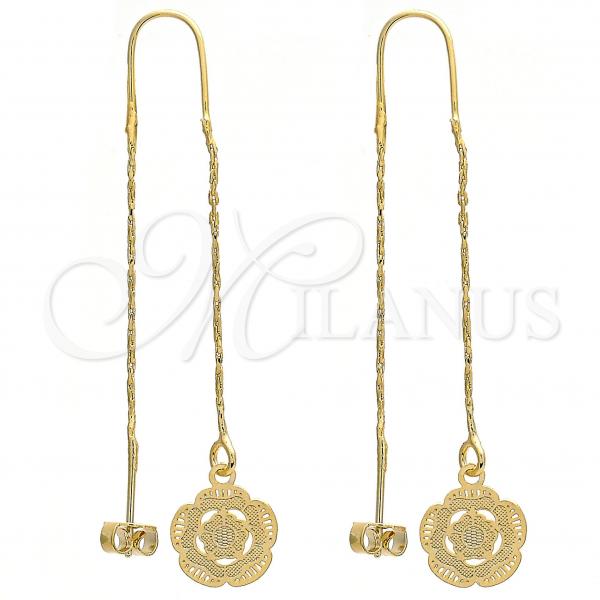 Oro Laminado Threader Earring, Gold Filled Style Flower Design, Polished, Golden Finish, 02.65.2510