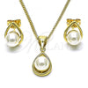 Oro Laminado Earring and Pendant Adult Set, Gold Filled Style Teardrop Design, with Ivory Pearl, Polished, Golden Finish, 10.156.0463