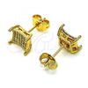 Oro Laminado Stud Earring, Gold Filled Style with White Micro Pave, Polished, Golden Finish, 02.344.0154