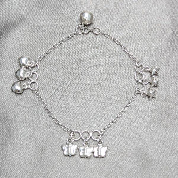 Sterling Silver Fancy Bracelet, Butterfly Design, Polished, Silver Finish, 03.409.0164.07