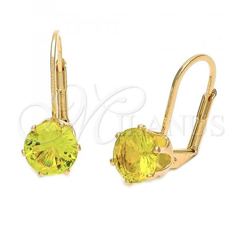 Oro Laminado Leverback Earring, Gold Filled Style with Dark Peridot Cubic Zirconia, Polished, Golden Finish, 5.128.076