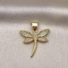 Oro Laminado Fancy Pendant, Gold Filled Style Dragon-Fly Design, with White Micro Pave, Polished, Golden Finish, 05.342.0036